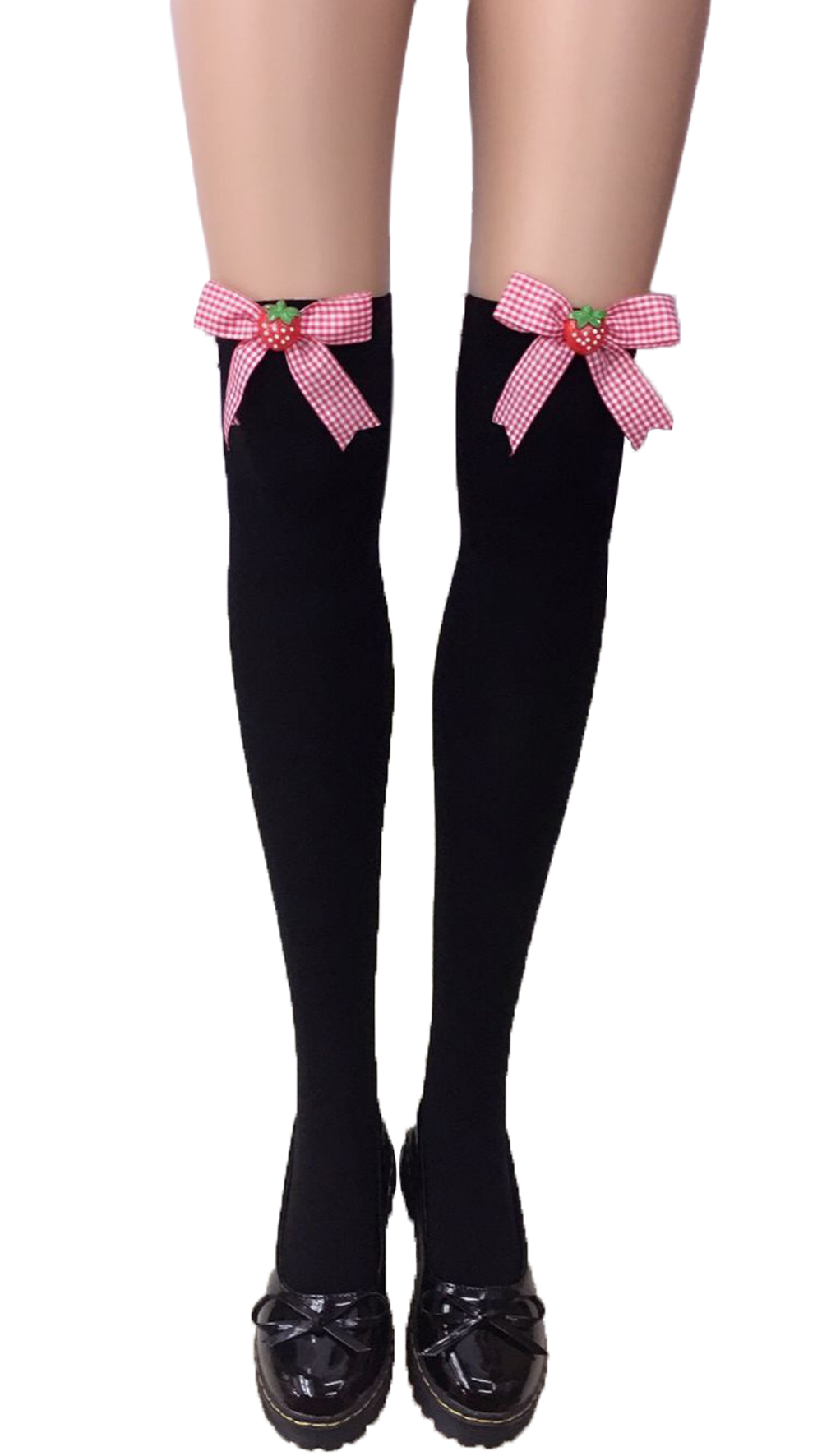 F8195-4 Thigh Stocking with Satin Bows Opaque Over The Knee Halloween Socks